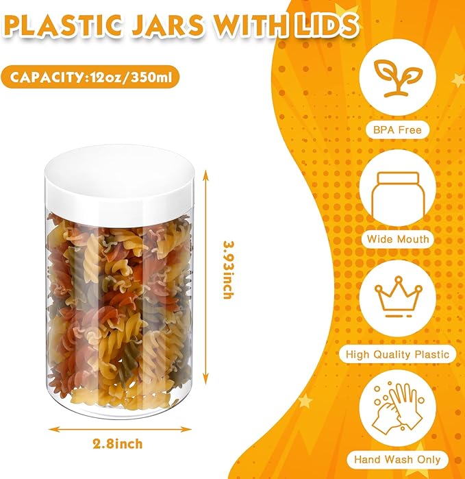 SATINIOR 12 Pack 12 oz Plastic Container Jars with Lids Round Clear Travel Cosmetic Container Slime Jars for Toiletries, Lotion, Cream, Ointments, Makeup, Rhinestone, Samples, Kitchen Storage(White)
