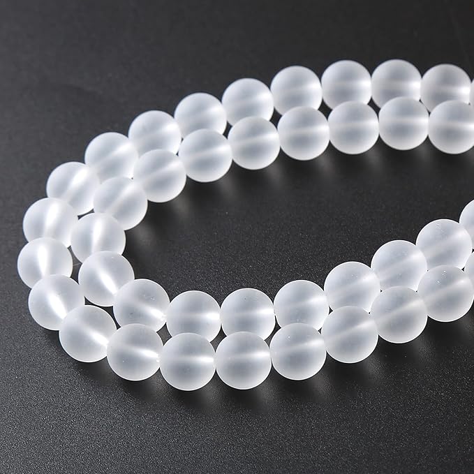 32pcs 12mm Frost White Crystal Glass Beads for Jewelry Making Round Loose Beads DIY Bracelets Necklaces Crystal Energy Healing Stone Beads 15" (12mm, Frost White Glass)