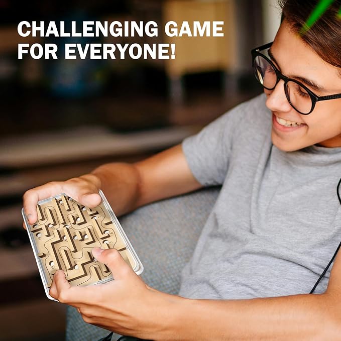 Handheld Fidget Puzzle Game for Kids and Adults - Challenging Wooden Labyrinth Marble Maze for Teen Boys - Fun Brain Teaser Puzzle Fidget Toys for Travel Stocking Stuffer Party Favor for Kids Ages 8+