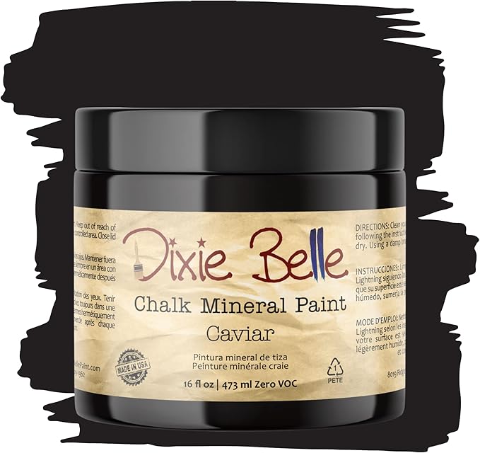 Dixie Belle Paint Company Chalk Finish Furniture Paint - Caviar (16oz) - Matte Black Chic Chalk Mineral DIY Furniture Paint