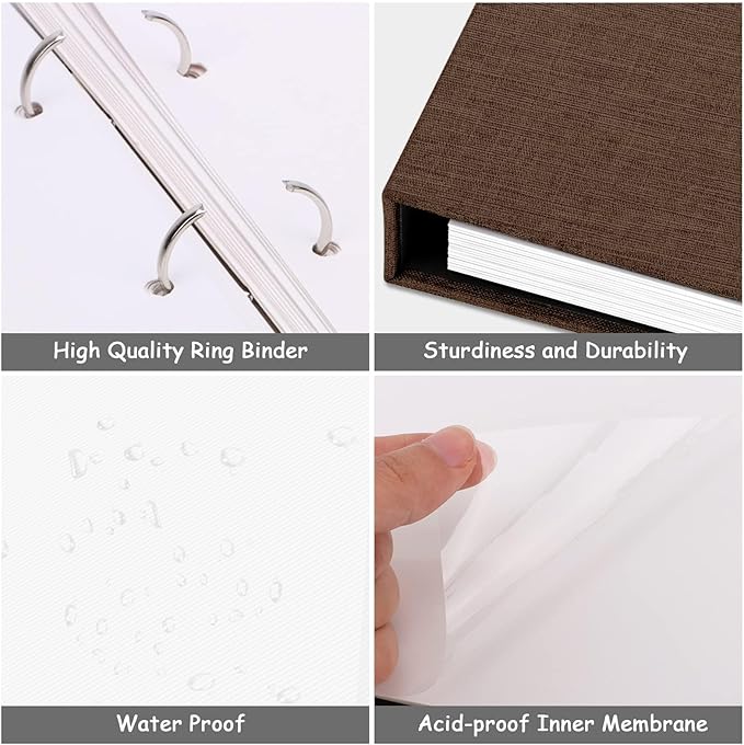 Zesthouse Photo Album Self Adhesive with Picture Display Window, 3-Ring Scrapbook Albums 60 Pages Holds 8x10 5x7 4x6 Photos, DIY Photo Book Ideal Gift for Family Wedding Baby