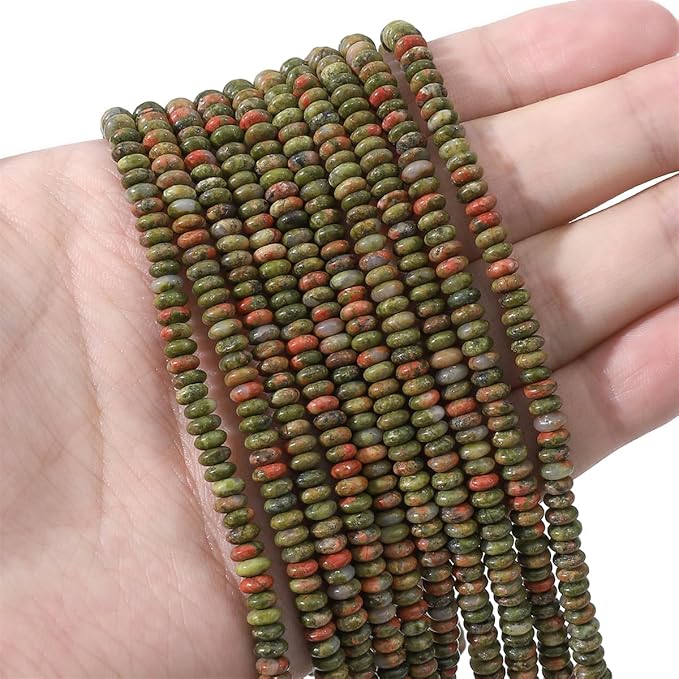 Natural Unakite Disk Stone Beads 4x2mm 160pcs Rondelle Loose Semi Gemstone Beads for Jewelry Making Design