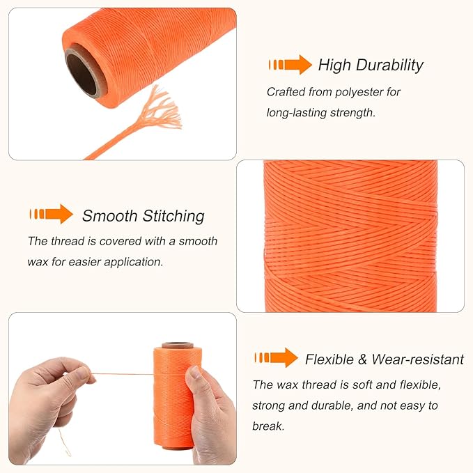 MECCANIXITY Waxed Thread,197 Yard 1mm 210D Flat Wax Thread Polyester Waxed String for Leather Sewing Hand Weaving Book Binding Home Decoration,Bright Orange