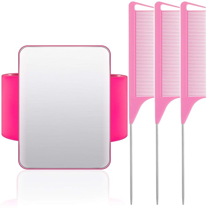 WILLBOND Magnetic Wrist Sewing Pincushion Wrist Magnetic Pin Holder Wristband Pin Cushion Holder with 3 Pcs Stainless Steel Pintail Comb Rat Tail Comb for Hair Clips Hand Sewing(Rose Red)