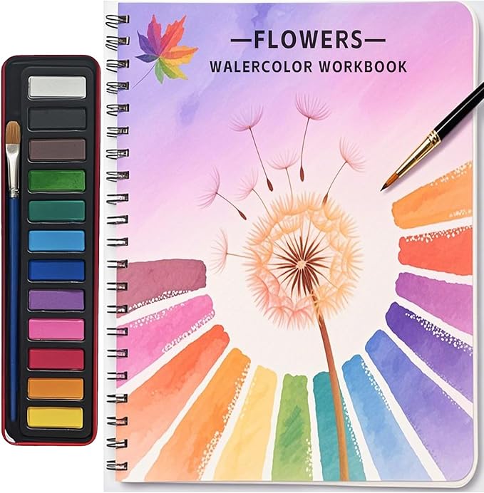 Watercolor Workbooks, Beginner Watercolor Painting Kit – 12 Colors Paint Set with Brush