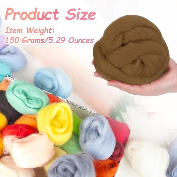 PATIKIL Wool Roving Yarn, 150G/5.3OZ Soft Felting Wool Pure Chunky Roving Yarn Bulk for Needle Felting Knitting Blanket Spinning Weaving DIY Craft, Dark Coffee