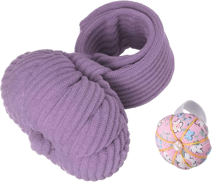 HARFINGTON Wrist Pin Cushions, Sewing Needle Pin Cushion Adjustable Strap with Elastic Strap Finger Ring Pincushions Fit All Wrist Sizes for Sewing Quilting Needlework DIY Crafts, Purple/Pink