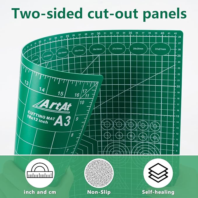 ArtAt Self Healing Cutting Mat: 【5 Pack Cutting Mat 12″x 18″】 Green Double Sided Non-Slip 5 Layers PVC Durable Craft Sewing A3 Mat for Rotary Cutter
