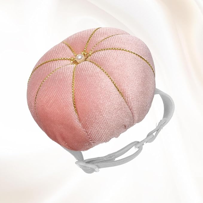 HARFINGTON Wrist Pin Cushion Wristband Sewing Pincushion Polyester Pin Holder Wearable Pumpkin Shaped Needles Wristband for Sewing Quilting Needlework DIY Crafts, Pink