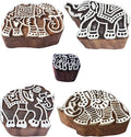 Royal Kraft Elephant Wooden Printing Stamps (Set of 5) - DIY Henna Fabric Textile Paper Clay Pottery Blocks Htag2201