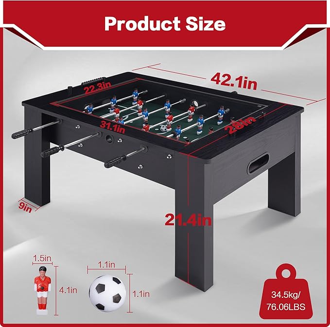 Foosball Coffee Table, 42" Soccer Game Table with Tempered Glass, Modern Game Table with 2 Balls for Adults, Kids, Home, Indoor Family Living Room