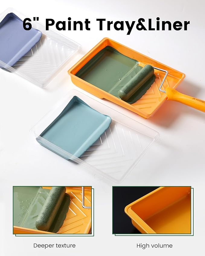 Voomey 17 Pcs 6 Inch Foam Paint Roller Kit with Angle Paint Brush,Paint Tray with Liners,Paint Kit for Painting Walls,Cabinet,Trim