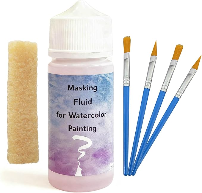 Pink Watercolor Masking Fluid - Professional Art Supplies with Brush & Eraser for Artists, Painting Medium Pen