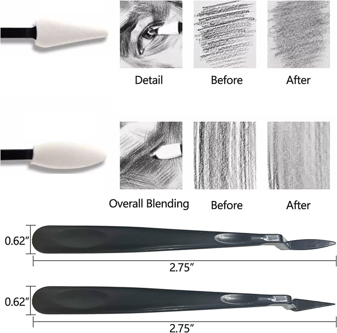 43 PCS Blending Stumps and Tortillions Paper Art Blenders Sketch Drawing Tools with Sketch Wipe Scrapers,Rub Sponge,Kneaded Eraser and Sandpaper Sharpeners