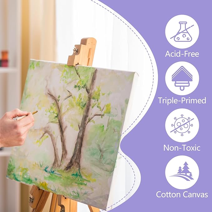 ESRICH Stretched Canvas for Painting, 8 Pack Canvases for Painting 11x14, 5/8 in Profile Primed White Painting Canvas for Oil & Acrylic Paint.