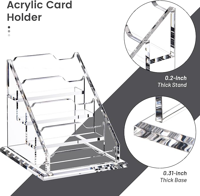 Acrylic Card Holder Clear Horizontal Business Card Organizer Stand for Desk 4 Slots 4 Tier Business Cards Stand for Women and Men,Office Desk Accessories,Organize 200 Cards-1 Pack(4Slots-H)