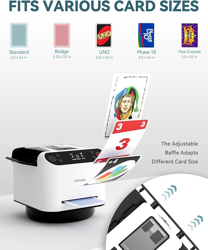Automatic Card Shuffler and Dealer - 1-2 Decks Support 12 Players, 4 Drawing Remotes, Auto Post-Shuffle Deal, Consecutive/Random Dealing, for Poker, Blackjack, UNO, Phase 10, Five Crowns (White1)