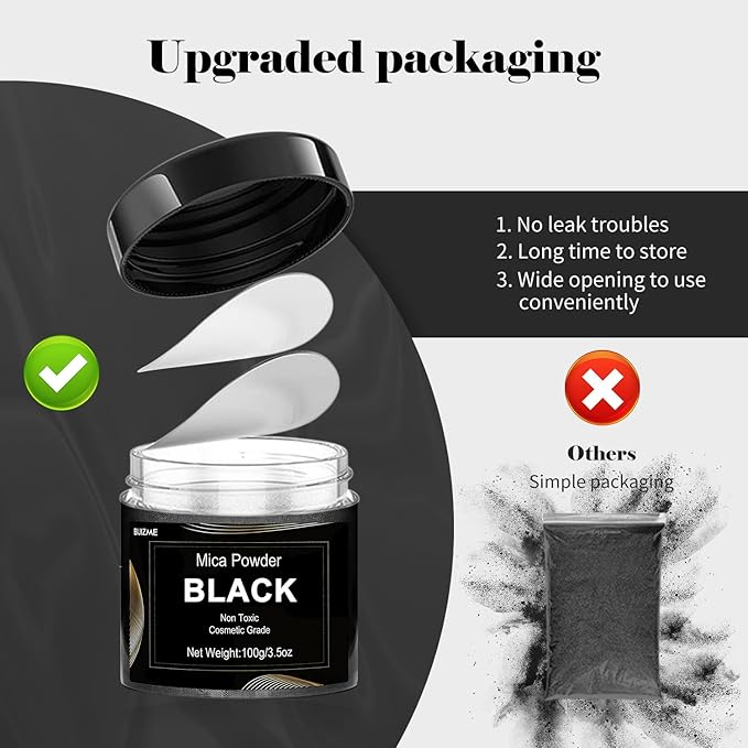 Black Mica Powder Pigment (100g) -Cosmetic Grade Metallic Mica Powder for Epoxy Resin, Lip Gloss, Soap,Candle Making, Bath Bombs,Tumblers, Jewelry, Dyes, and DIY Crafting Projects(Black, 3.5oz)