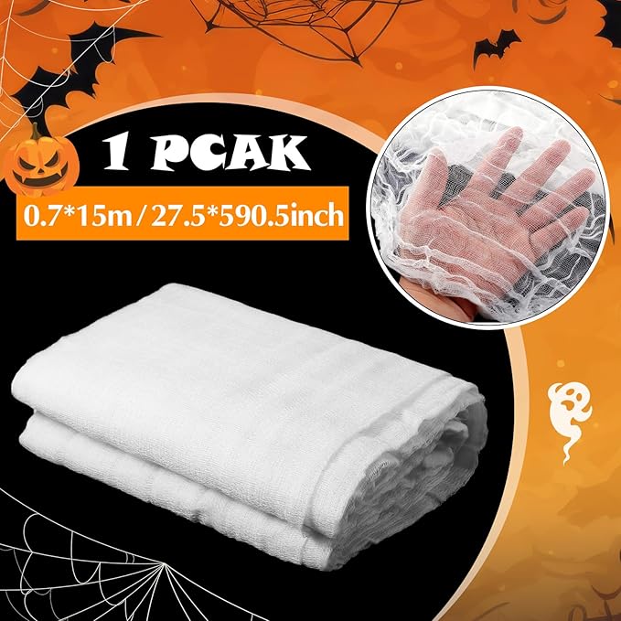 Boao Halloween Cheese cloth 29.92 x 590.55 Inch White Cheesecloth Roll for Crafts Large Cotton Muslin Gauze Fabric for Halloween Outdoor & Indoor Spooky Decoration