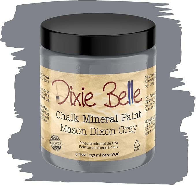 Dixie Belle Paint Company Chalk Finish Furniture Paint - Mason Dixon Gray (8oz) - Matte Charcoal Gray Chic Chalk Mineral DIY Furniture Paint