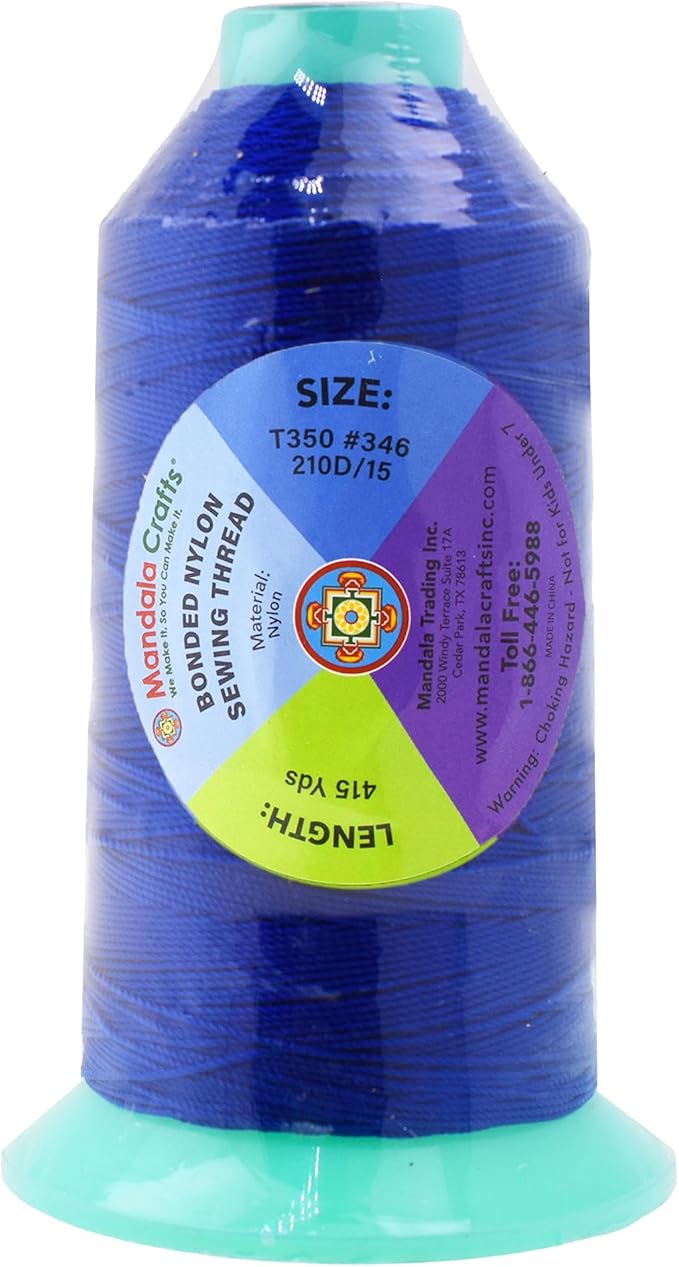 Mandala Crafts Bonded Nylon Thread Royal Blue Heavy Duty Sewing Threads - 415 YDs Size 346 210D T350 Tex 350 Thread for Leather Jeans Weaving Outdoor Marine Upholstery Threads