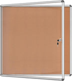 38"x38" Enclosed Bulletin Board, Lockable Weather-Resistant Aluminum Cork Noticeboard for School & Office, Silver Frame w/Cork