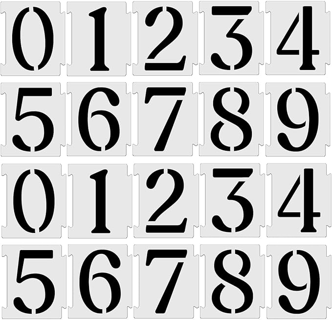 YEAJON 6 Inch Curb Stencil Kit 0-9 Address Number Stencils, 20Pcs Reusable 14 Mil Mylar Plastic Templates for Painting on Road, Wall, Wood, Mailbox