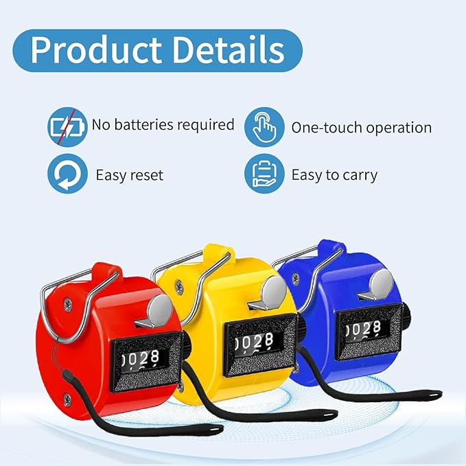 Handheld Clicker Counters - Golf Digital 4-Digit Baseball Finger Click Mechanical Tally Counter with 3pcs Lanyard for Sports Events Coaching Counting