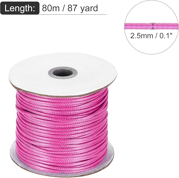 MECCANIXITY Waxed Cord 2.5mm Waxed Polyester Cord 87 Yard Wax String for Bracelet Making, Necklaces, Beading, Jewelry Making and DIY Crafts(Light Rose Red)