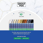 Grout Pen White Tile Grout Paint Marker: Waterproof Tile Grout Colorant and Sealer Pens for Cleaner Looking Floors & Whitener Without Bleach - Narrow 5mm, 2 Pack with Extra Tips (7mL) - White