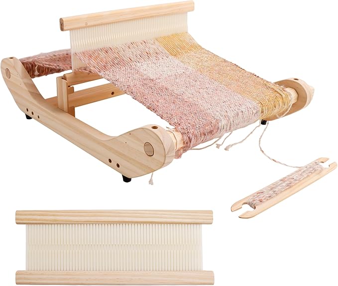 PURCOULEUR 12 Inches Rigid Heddle Loom, Wooden Weaving Loom for Adults, Multi-Craft Frame Loom for Beginners, Threads Warping Frame with Pegs and Yarn Stand, Weaving Loom Kit with Heddle Shed Stick