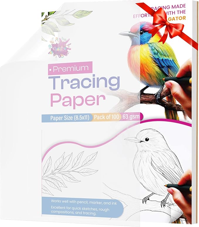 Tracing Paper 8.5 x 11 Inch - 100 Sheets 41lb/63gsm Transparent Vellum Paper for Sketching, Preliminary Drawing, Drafting & Overlays - Premium Translucent Tracing Paper for Pencil, Marker and Ink