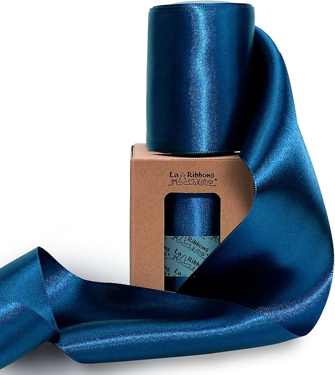 LaRibbons Navy Satin Ribbon 3 Inch 10 Yards Double Faced Luxury Navy Silk Ribbon for Gift Wrapping Flower Bouquets Bow Christmas Wedding Party Decoration