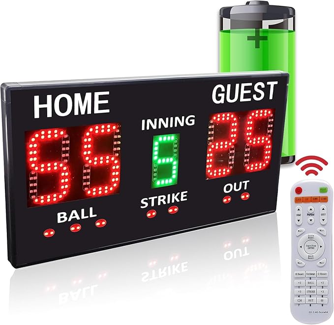 YZ LED Baseball/Softball Scoreboard for Fence, High-Light Digital Scoreboard with Remote, Rechargeable Wireless Electronic Baseball Scoreboard, Score Keeper with Innings Balls Strikes Outs Outdoor