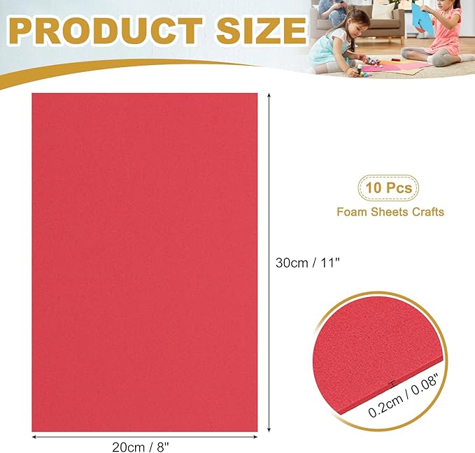 uxcell 10 Pcs Red EVA A4 Foam Sheets Crafts, 12 x 8 Inch Foam Paper for DIY Crafts Project Classroom Scrapbook Art Cards Home Office Decoration (2mm Thick)