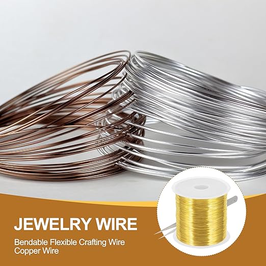 PATIKIL 26 Guage/ 0.4 mm 328 Feet Jewelry Craft Wire, Copper Beading Wire with Plier for Beading Jewelry Making Supplies Earrings Bracelets Accessories Sculptures Gardening, Gold