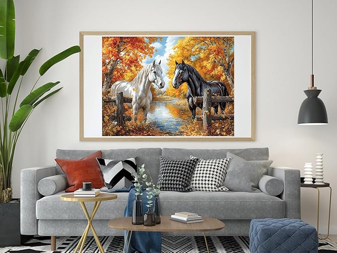 Moohue Art Crafts 14ct Counted Cross Stitch Patterns Kits Animals Horses Printed Stamped Cross Stitch Kits for Adults Needlepoint Kits (Animals Handsome Horses)