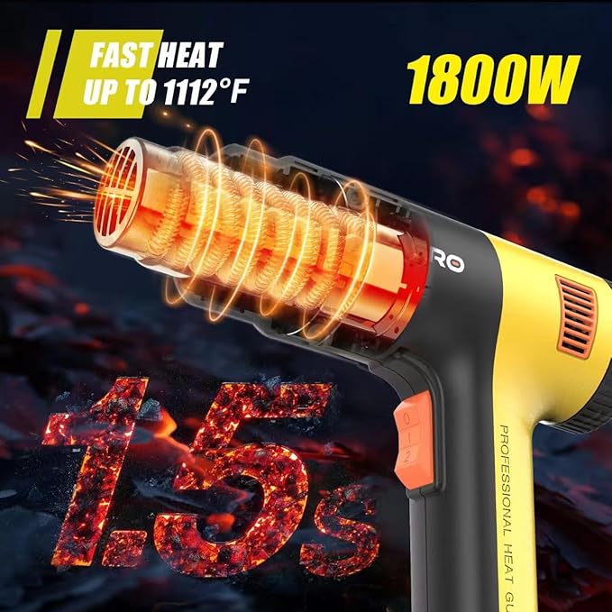 Heat Gun 1.5s Fast Heating,Compact but Powerful Heat Gun for Crafting, Variable Temperature Control from 122℉-1202℉,Mini Heat Gun for Shrink Tubing,Wrapping,Crafts,Resin,Vinyl Wrap (Golden Yellow)