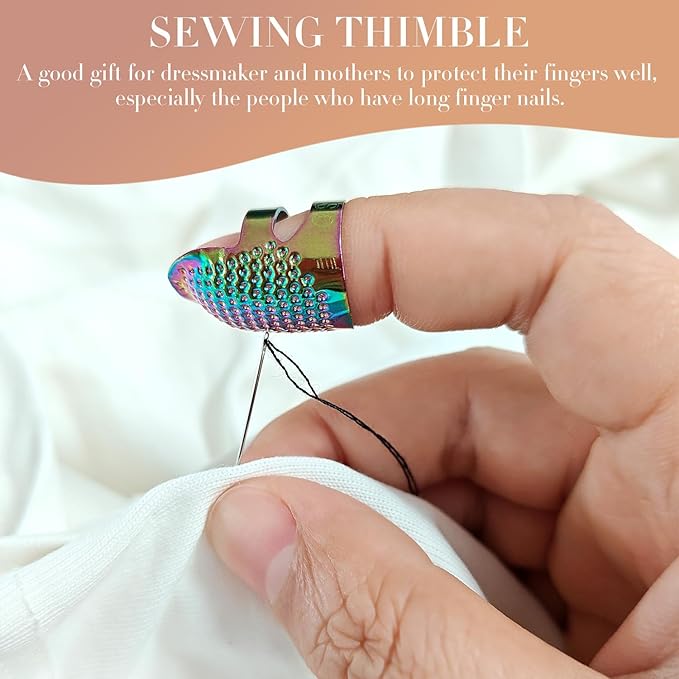 ZESION 4Pcs Sewing Thimbles, Adjustable Metal Thimbles for Hand Sewing Finger Protector, Quilting Craft Accessories for Knitting Needlework DIY Tools, Dazzling(2 Sizes, S/M)