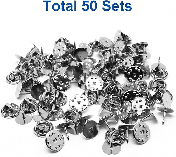 50 Set Pin Backs, Blank Pins Scatter Butterfly Clutch Pin Holder Enamel Pin Locking Backs Tie Tacks Jewelry Pin Backings Clasp for Brooch Lapel Hat Uniform Badges Tie Tack (10mm, Silver)