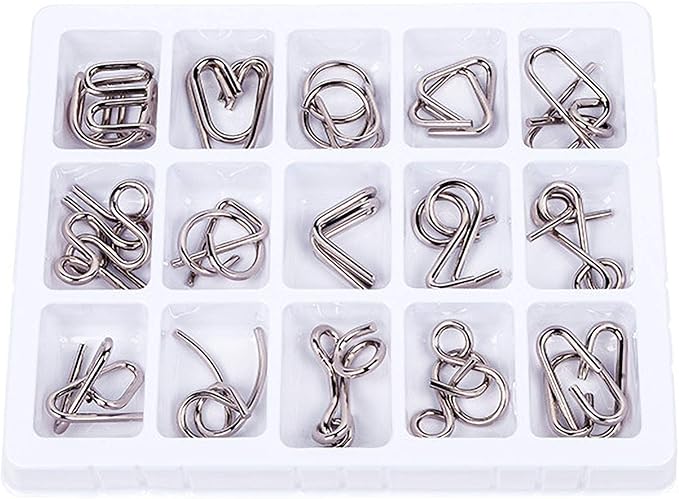 Ahyuan 15 Pieces IQ Test Mind Game Toys IQ Toys Brain Teaser Metal Wire Puzzles Magic Trick Toy Metal IQ Puzzle for Kids and Adults