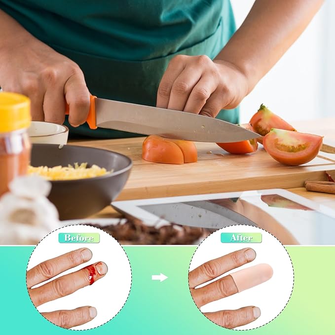 PAGOW 10pcs Gel Finger Cots/Covers, Silicone Finger Protector Support, Finger Caps Finger Sleeves Thumb Protector for Finger Cracking Trigger Finger Arthritis Pain Relief (Beige, Short)