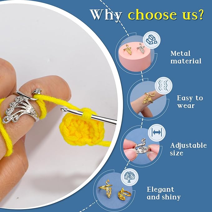 34 Pcs Adjustable Crochet Ring Set, 8 Pcs Knitting Ring, Tension Rings for Crocheting, Crochet Ring for Finger, Stitch Markers Plastic Needles for Crocheting, Crochet Accessories with Storage Box