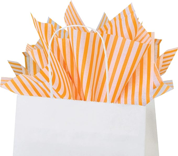 Flexicore Packaging Tangerine Orange Pin Stripe Print Gift Wrap Tissue Paper Size: 15 Inch X 20 Inch | Count: 10 Sheets | Color: Tangerine Pin Stripe