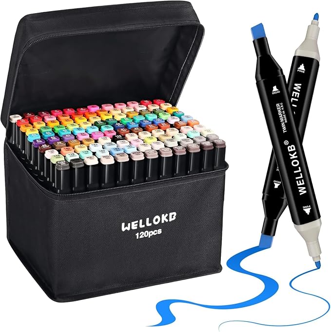 Alcohol Markers, 120 Colors Dual Tip Permanent Art Markers for Drawing,for Kids Adult Coloring, Alcohol, Based Ink Ideal for Book Painting and Card Making