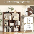 Giantex 7 Cube Bookshelf, Free-Standing Wooden Bookcase, 4 Tier Home Display Shelf, Horizontal Storage Unit w/Anti-Toppling Devices, Open-Back Display Rack for Study, Bedroom, Living Room, Walnut