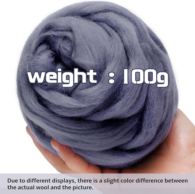 3.53oz Wool Roving Yarn, Fiber Roving Wool Top, Pure Wools, Chunky Yarn, Spinning Wool Roving for Needle Felting Wet Felting DIY Hand Spinning (Dark Purple)
