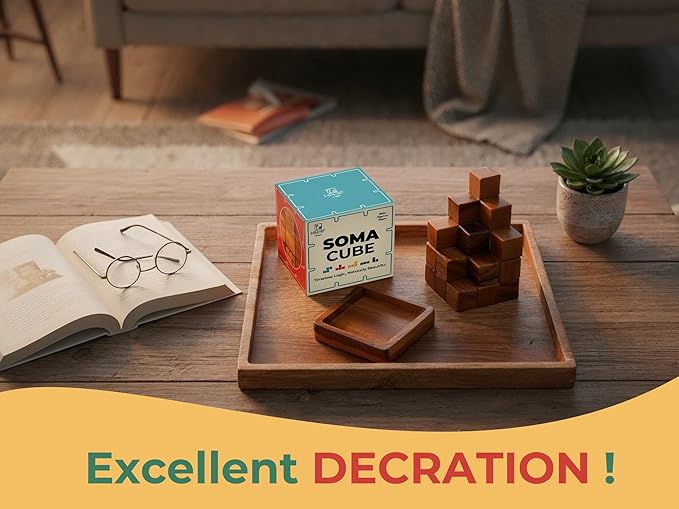 BSIRI Soma Puzzle Cube Wooden Toy Brain Teaser Desk Board Games Adults Master Block Christmas Mind Magic Kids Benders Wood Hand Cube Family Teens Boy Classic