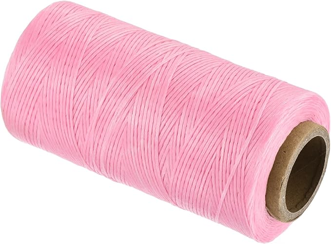 MECCANIXITY Waxed Thread,284 Yard 0.8mm 150D Flat Wax Thread Polyester Waxed String for Leather Sewing Hand Weaving Book Binding Home Decoration,Pink