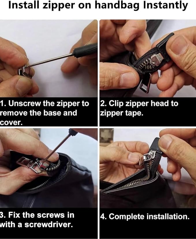 AKTIOIN Metal Zipper Repair Kit for Jackets, Luggage, Bags, Backpack, No Sewing Required Detachable Zip Heads Zipper Pull Replacement (#5 Black)